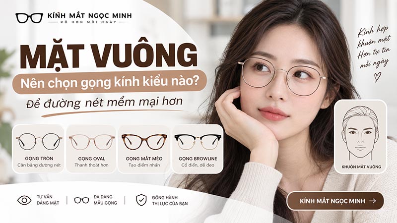 Mặt vuông nên chọn gọng kính kiểu nào