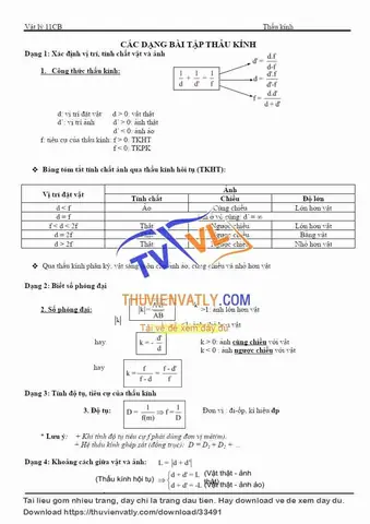 Các Bài Tập Về Thấu Kính Mắt Các Bài Tập Về Thấu Kính Mắt